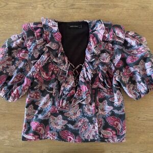 Magali Pascal Patricia Cotton Silk Top-Pristine Paisley Dark Combo-Womens Size L